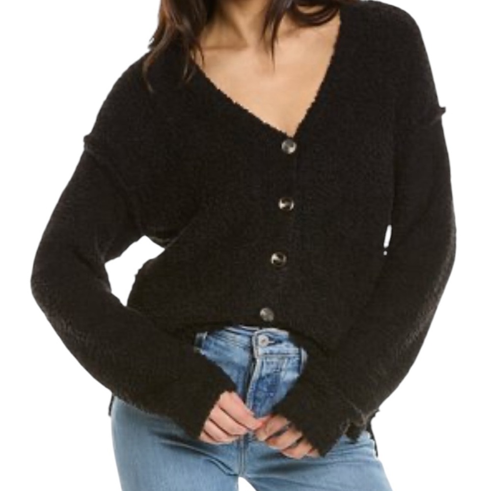 Michael Stars Black "Hudson" Cropped Fuzzy Cardigan 0/S